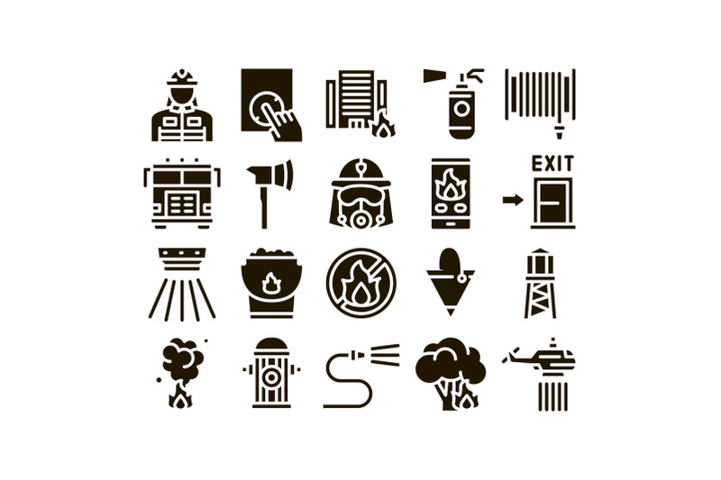 firefighter-equipment-glyph-set-vector