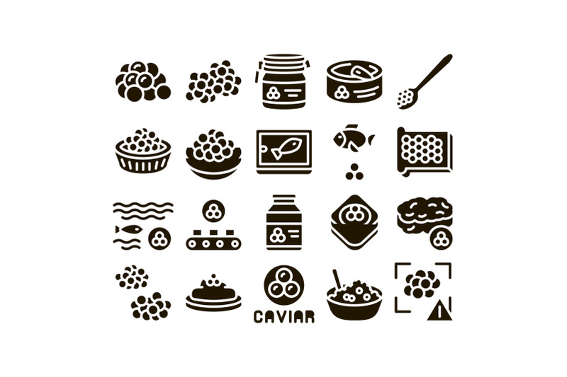 caviar-seafood-product-glyph-set-vector