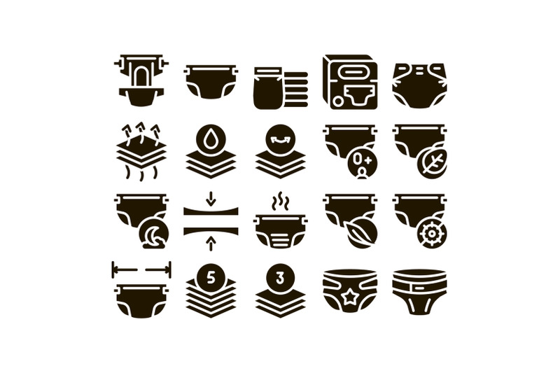 diaper-for-newborn-glyph-set-vector