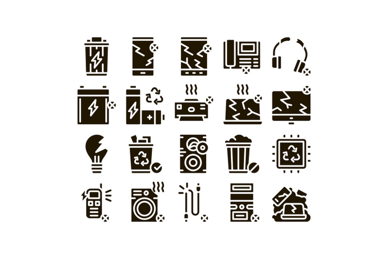 electrical-waste-tools-glyph-set-vector