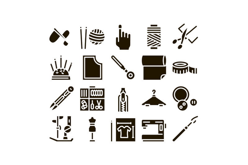 sewing-and-needlework-glyph-set-vector