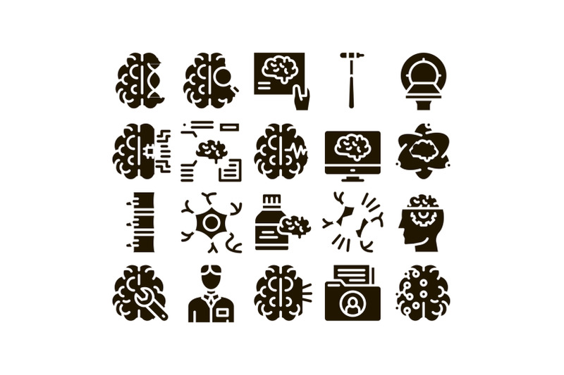 neurology-medicine-glyph-set-vector