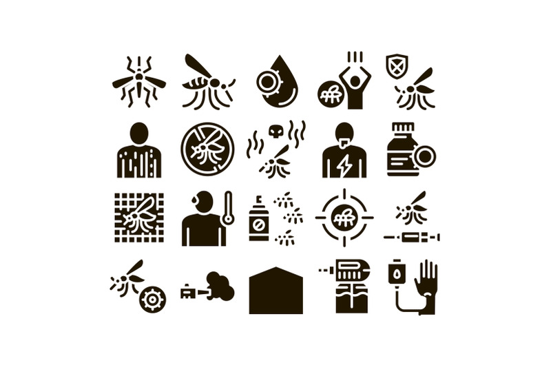 malaria-illness-dengue-glyph-set-vector