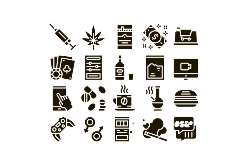 addiction-bad-habits-glyph-set-vector