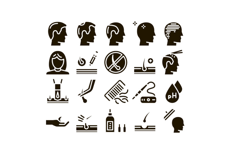 hair-transplantation-glyph-set-vector