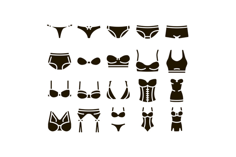 lingerie-bras-panties-glyph-set-vector