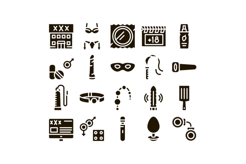 intim-shop-sex-toys-glyph-set-vector