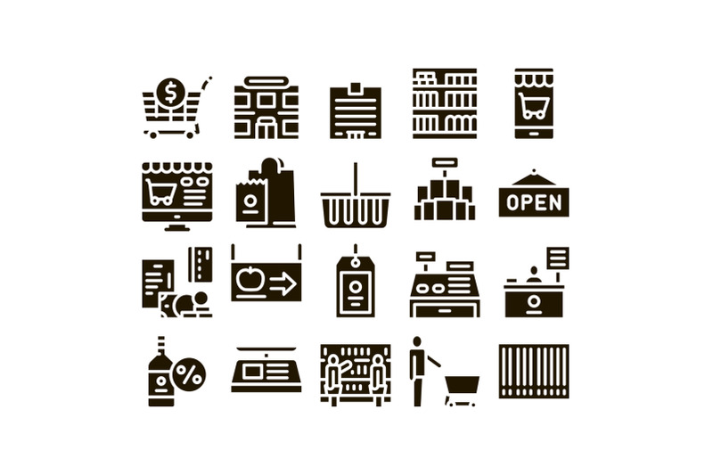 grocery-shop-shopping-glyph-set-vector