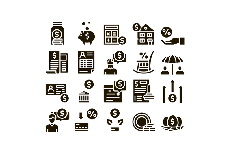 pension-retirement-glyph-set-vector