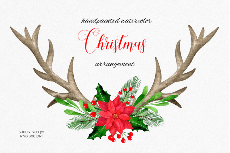 christmas-floral-arrangement-with-antlers-poinsettia-winter-clipart