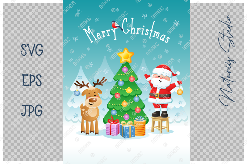 digital-christmas-set-with-funny-santa-and-deer