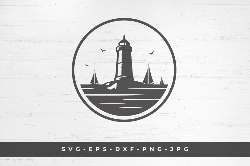 seascape-with-lighthouse-and-yachts-vector-illustration-svg-png-dxf