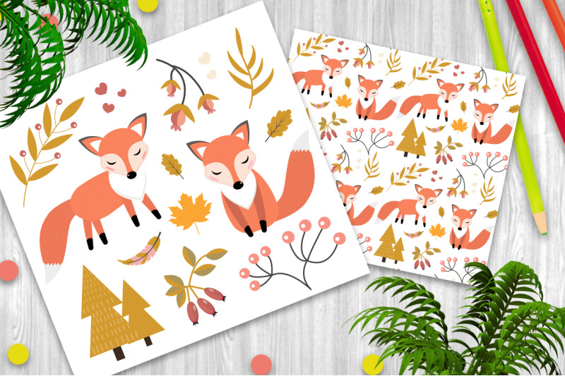 cute-fox-christmas-and-autumn-clipart-set