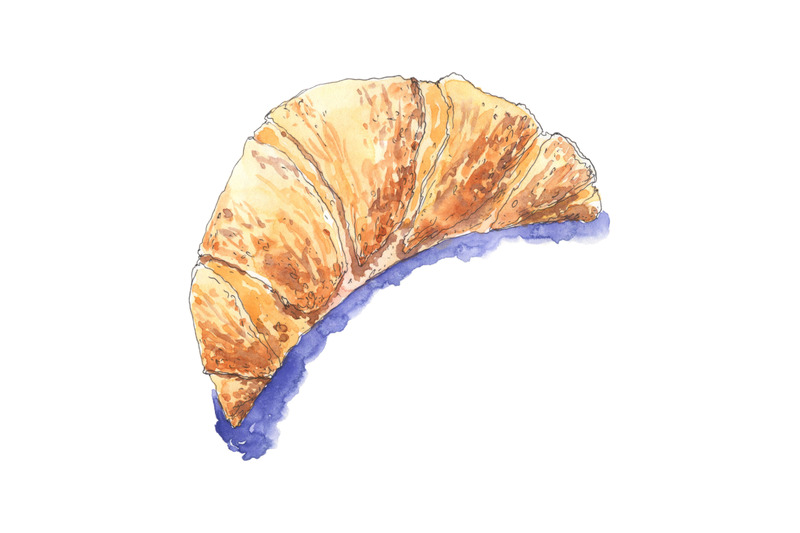 croissant-hand-drawn-watercolor-food-illustration