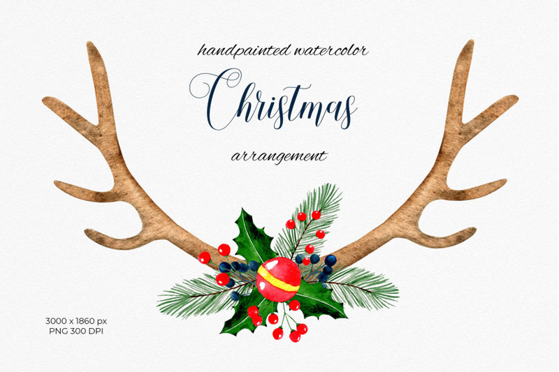 christmas-arrangement-with-antlers-evergreens-and-jingle