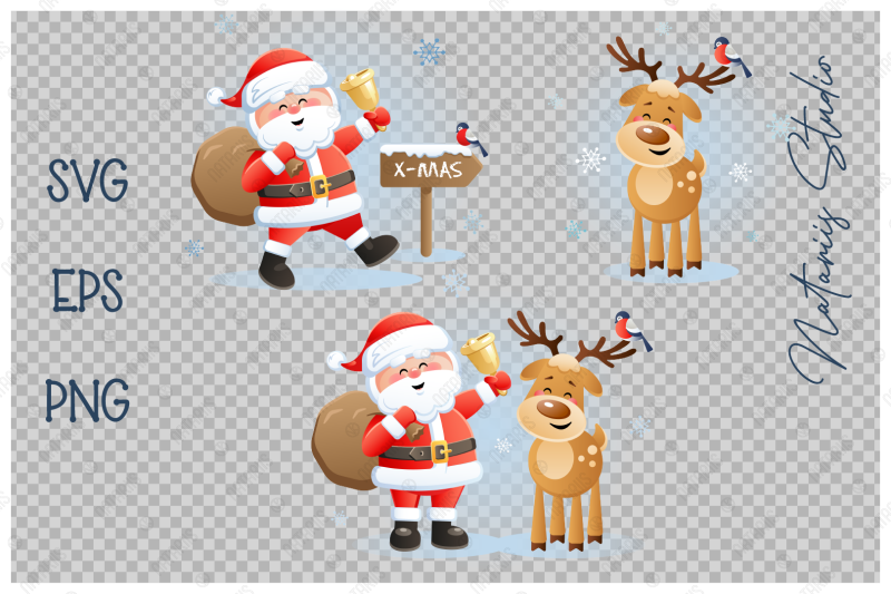 christmas-set-with-funny-santa-deer-and-snowman