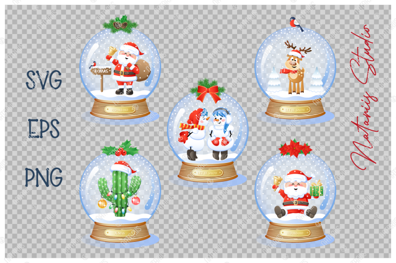 digital-christmas-set-with-5-funny-snow-globes
