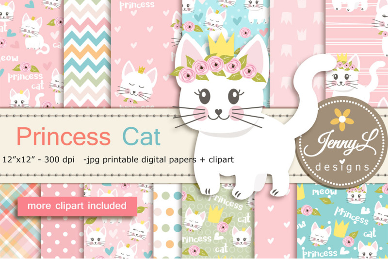 princess-cat-plant-digital-paper-and-clipart