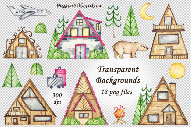 watercolor-a-frame-houses-clipart
