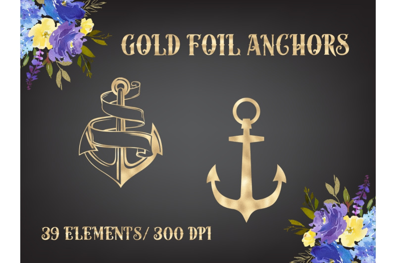 gold-foil-anchors-sailor-decorative-elements