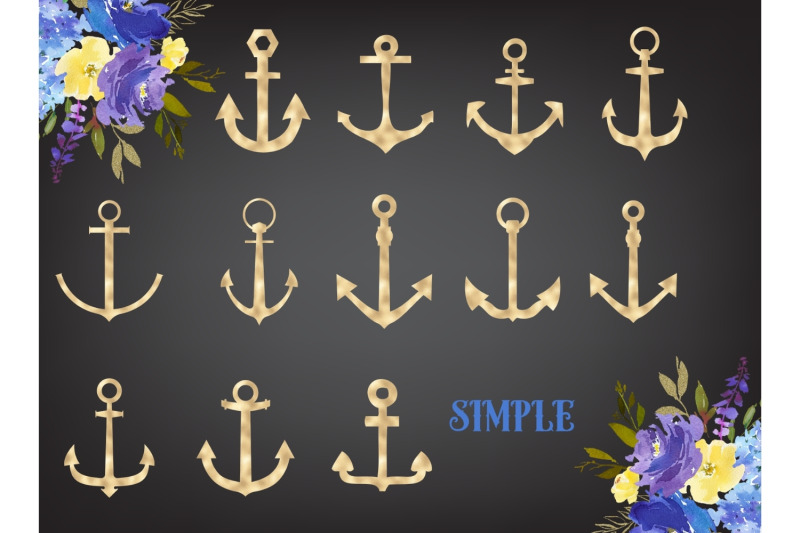 gold-foil-anchors-sailor-decorative-elements