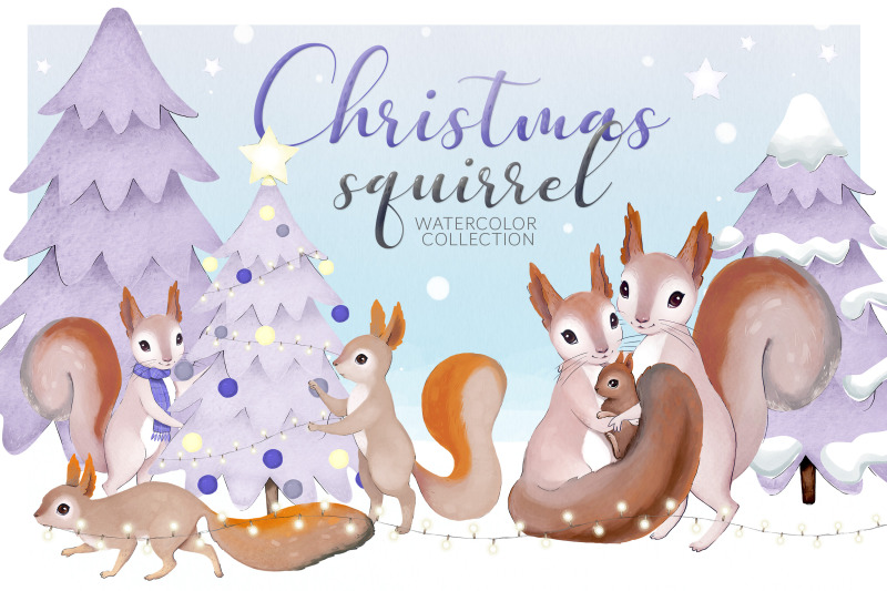 christmas-squirrel-watercolor-collection