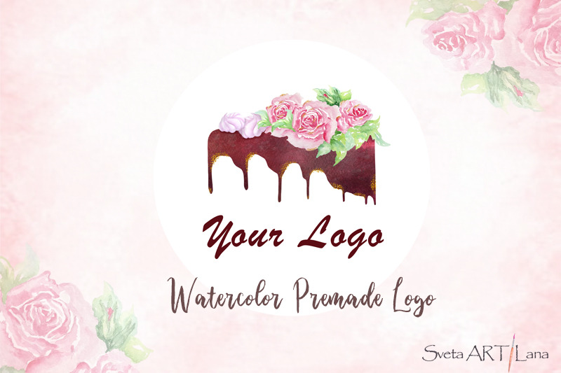 premade-watercolor-logo-cake-for-bakery