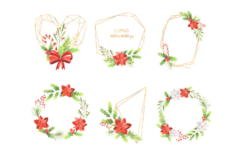 watercolor-christmas-floral-wreaths-set