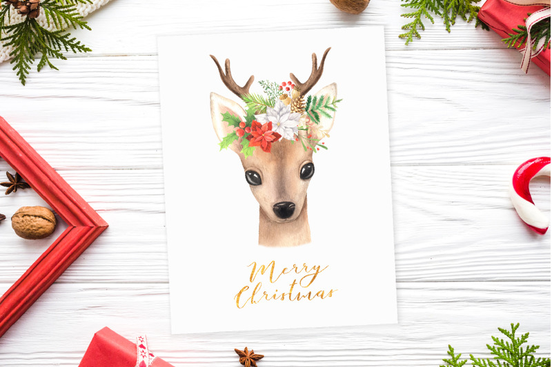 watercolor-christmas-deer-and-florals-clipart