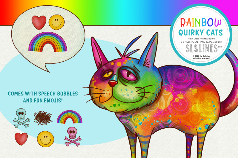 rainbow-quirky-cat-illustrations-png-clipart