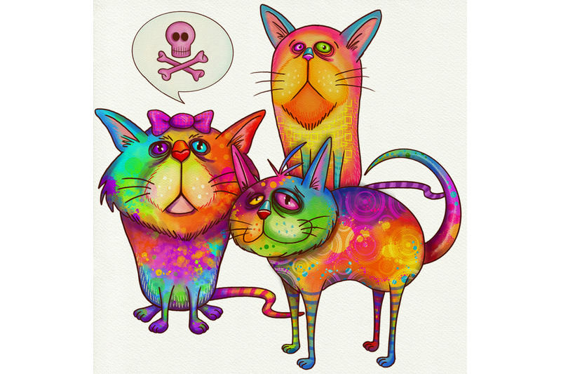 rainbow-quirky-cat-illustrations-png-clipart