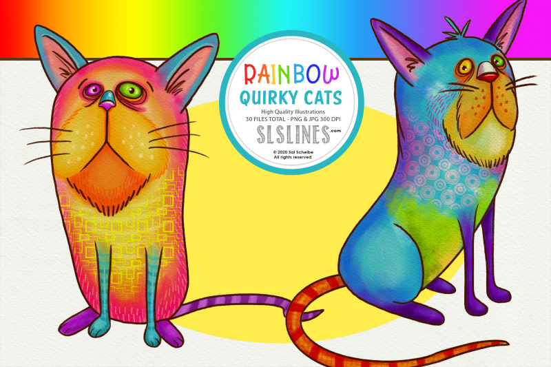 rainbow-quirky-cat-illustrations-png-clipart