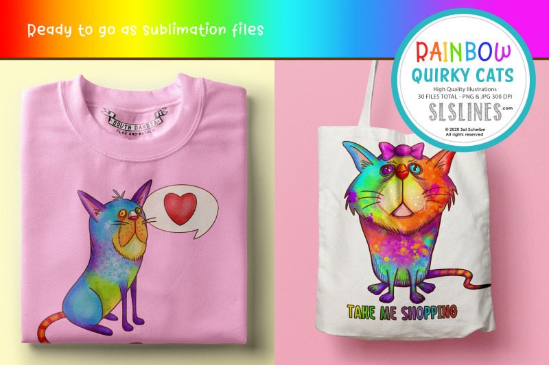 rainbow-quirky-cat-illustrations-png-clipart