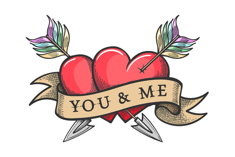 two-hearts-pierced-by-arrows-and-ribbon-with-lettering-you-and-me-tatt