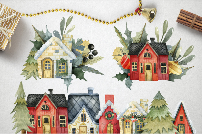 watercolor-christmas-houses