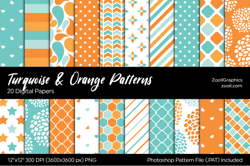 turquoise-and-orange-digital-papers