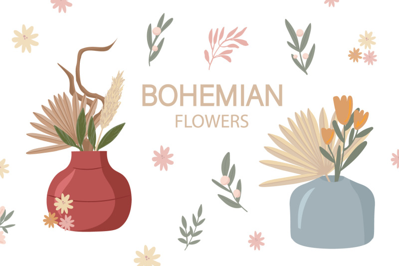 boho-flowers-clipart-bohemian-vector-boho-clipart-home-decor-ele