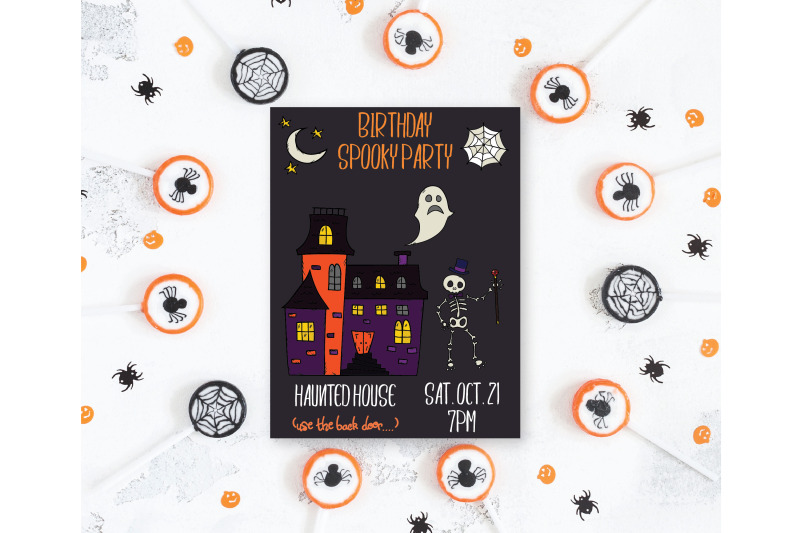 haunted-house-color-hand-drawn-monster-character-halloween-pumpkin