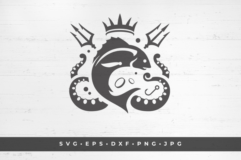 seafood-logo-with-fish-tentacles-crown-and-trident