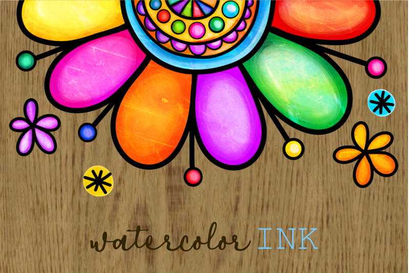 floral-daisy-folk-art-ink-doodle-borders