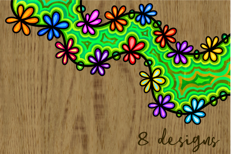 floral-daisy-folk-art-ink-doodle-borders