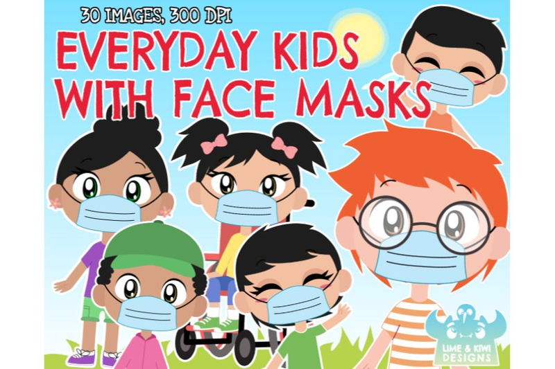 everyday-kids-with-face-masks-clipart-lime-and-kiwi-designs