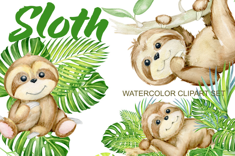 sloth-little-animals-watercolor-clipart-sleepy-sloths-wreath-flora