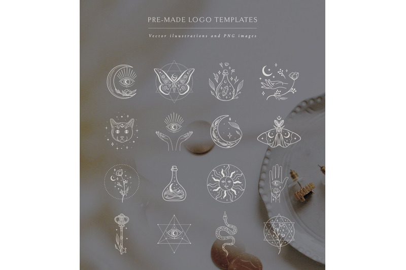 logo-illustrations-white-color-esoteric-mystic-symbols-flowers