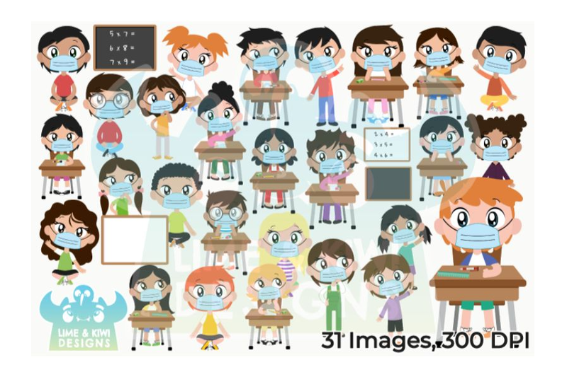 school-kids-with-face-masks-clipart-lime-and-kiwi-designs