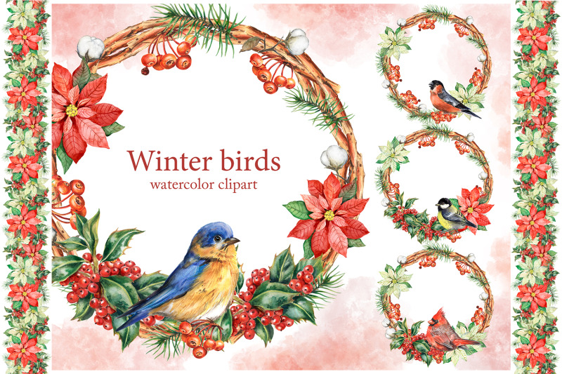 winter-birds-watercolor-clipart-christmas-decor-decorative-frames