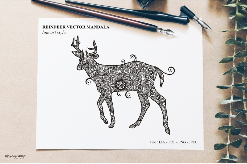 reindeer-vector-mandala-line-art-style