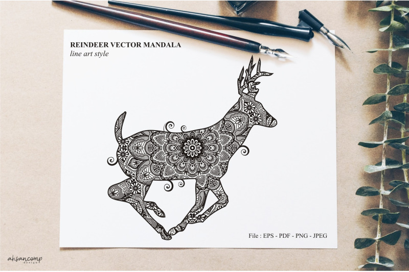 reindeer-vector-mandala-line-art-style