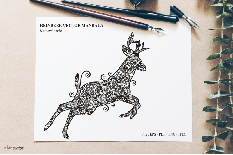 reindeer-vector-mandala-line-art-style