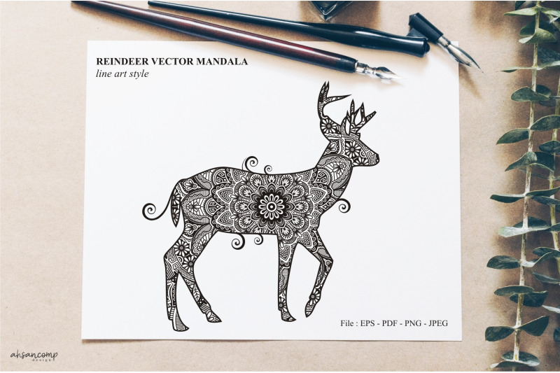 reindeer-vector-mandala-line-art-style